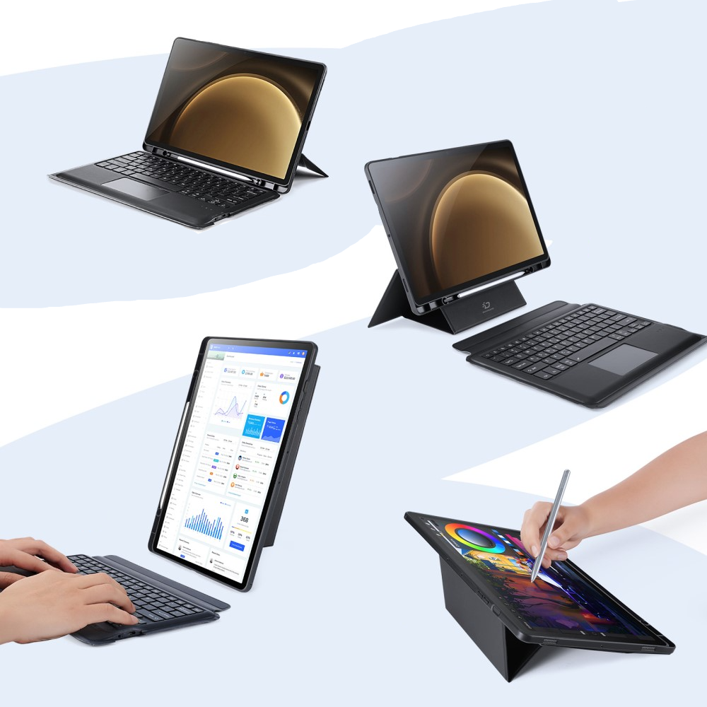 2in1 Samsung Galaxy Tab S10 Lite / S10 FE / Tab S9 FE Leder Tasche Magnetische Bluetooth Tastatur   S-Pen Halterung (QWERTY) - Schwarz