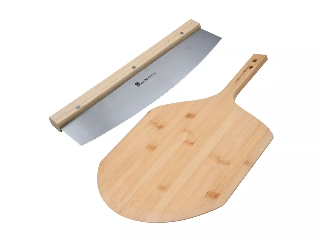 Set composé d'un coupe-pizza + planche à découper en bois MasterPRO