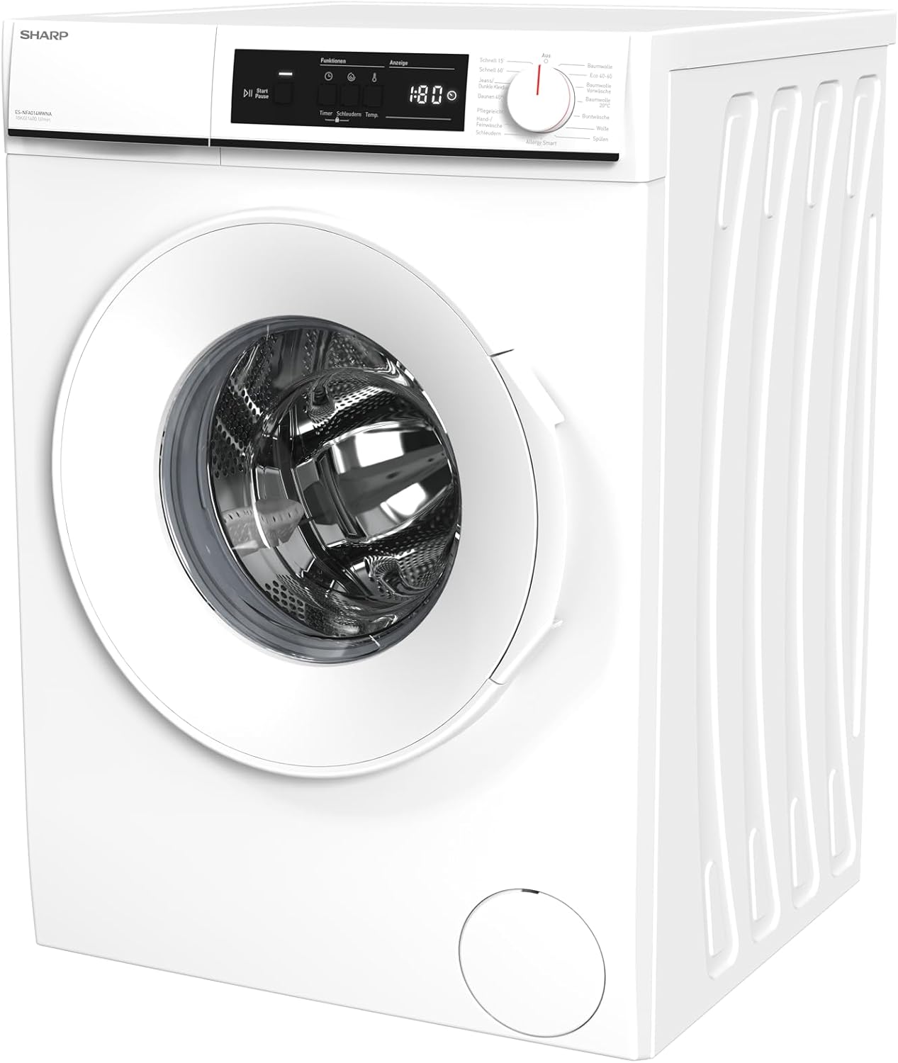 Sharp ES-NFA014WWNA-DE Waschmaschine, 10 kg, 1400 U/min, Energieeffizienzklasse A, AquaStop, AllergySmart, LED-Display, Inverter Motor, Frontlader, Weiß