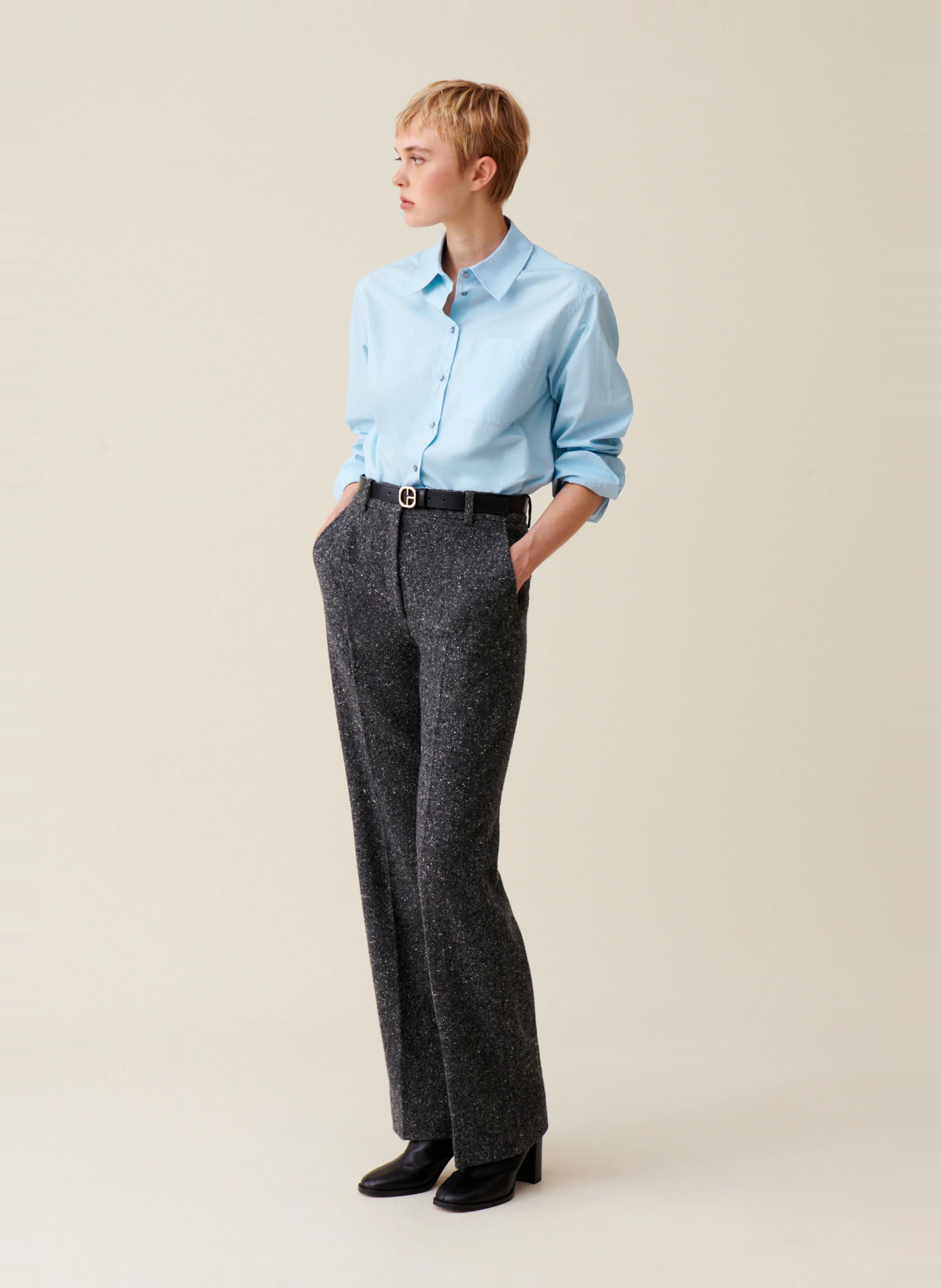 Chemise col classique en coton | Bleu