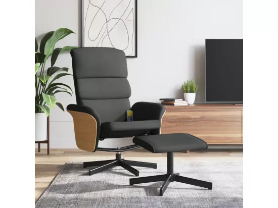 Fauteuil de massage inclinable et repose-pieds gris foncé tissu