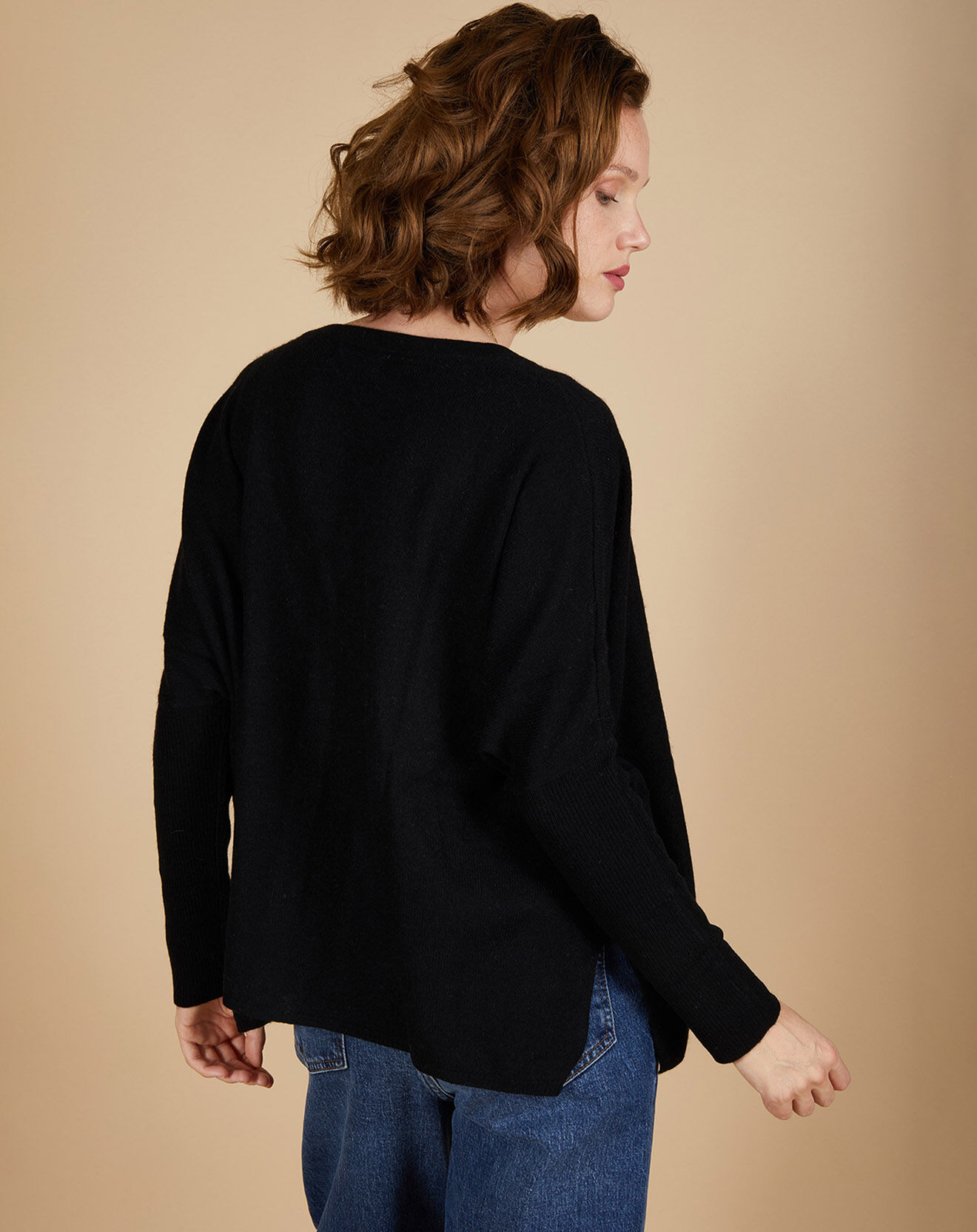 Cashmere Tribu Cardigan 100% Cachemire Alisson col V ample noir