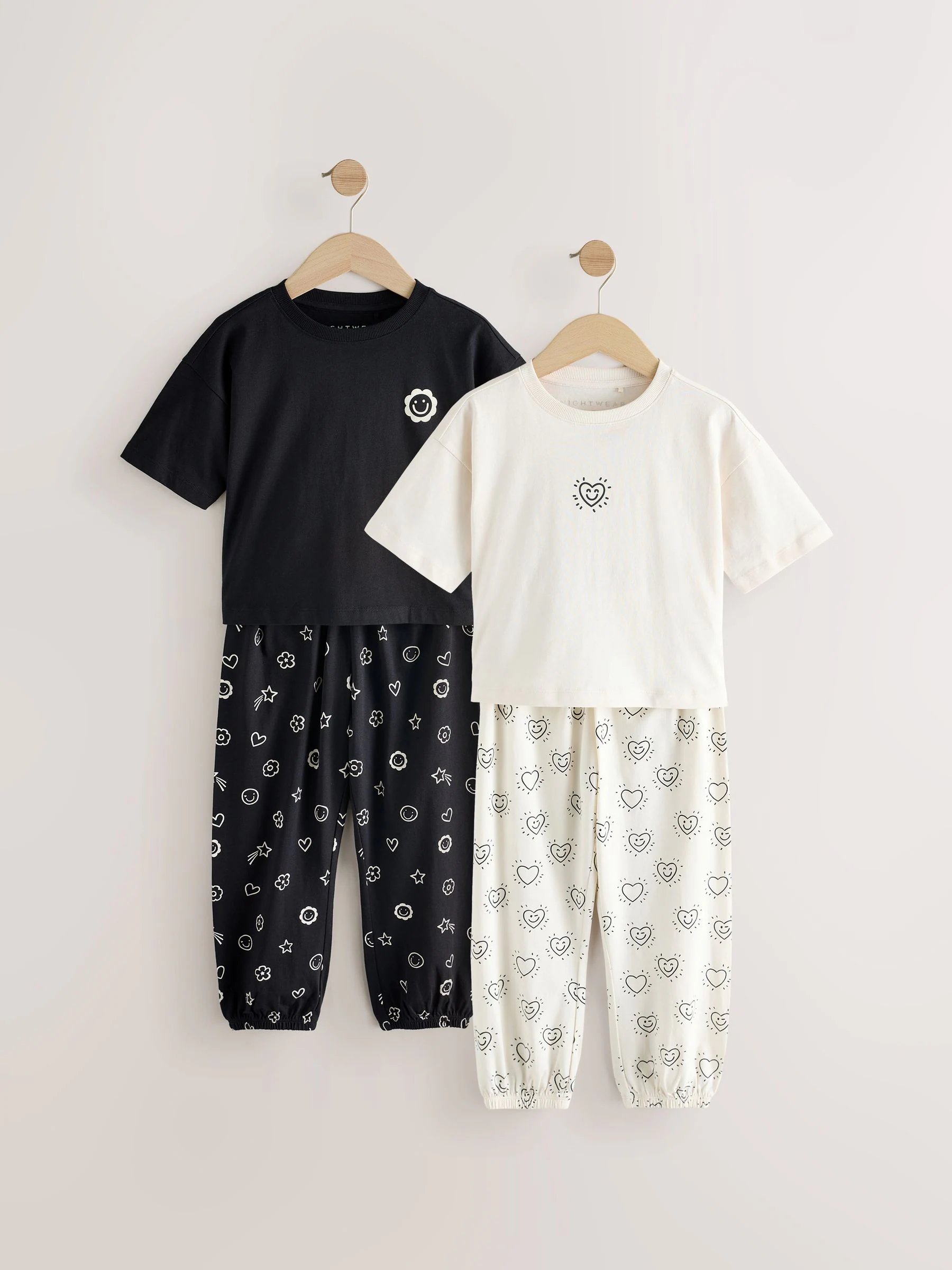 Zwart/ecru - Verpakking van 2 pyjama's met joggingbroek (3-16 jr)