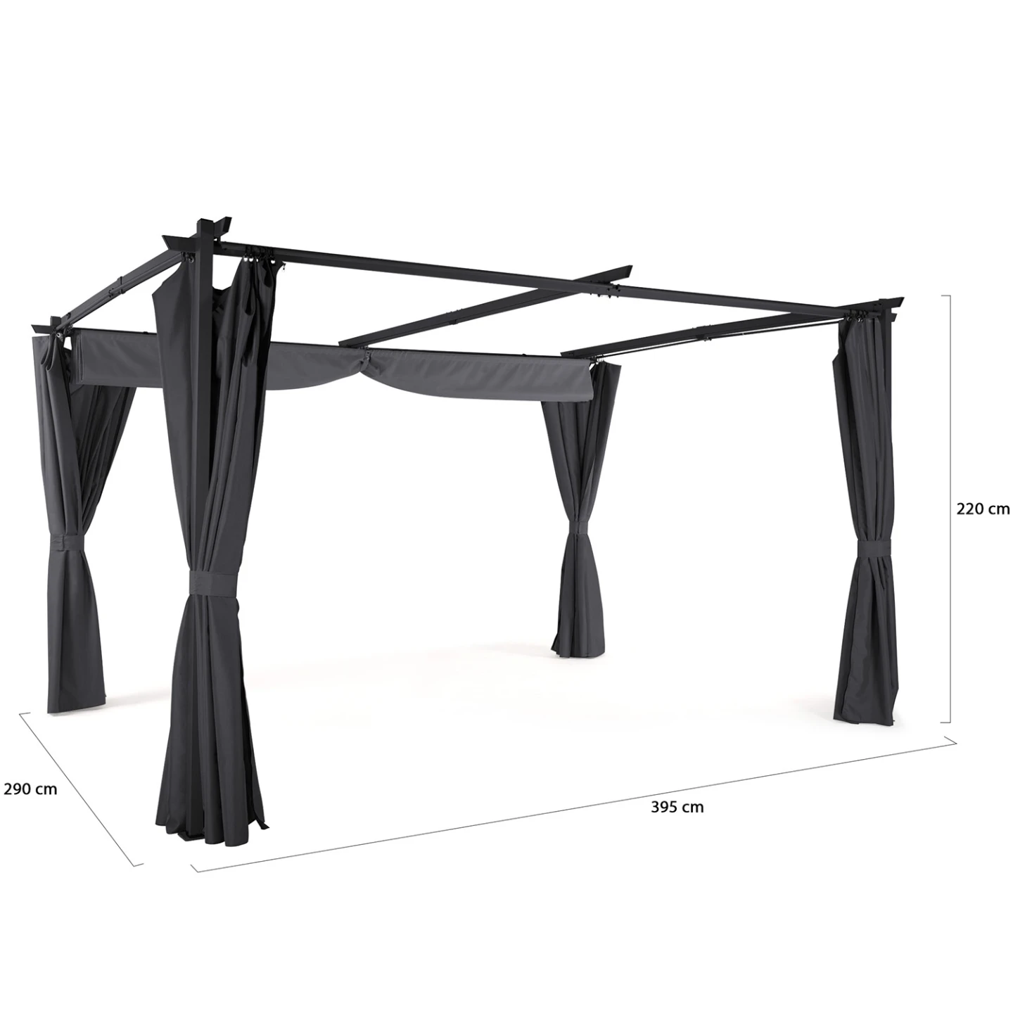 Pergola édition limitée toit rétractable 3x4 M et 4 rideaux gris anthracite