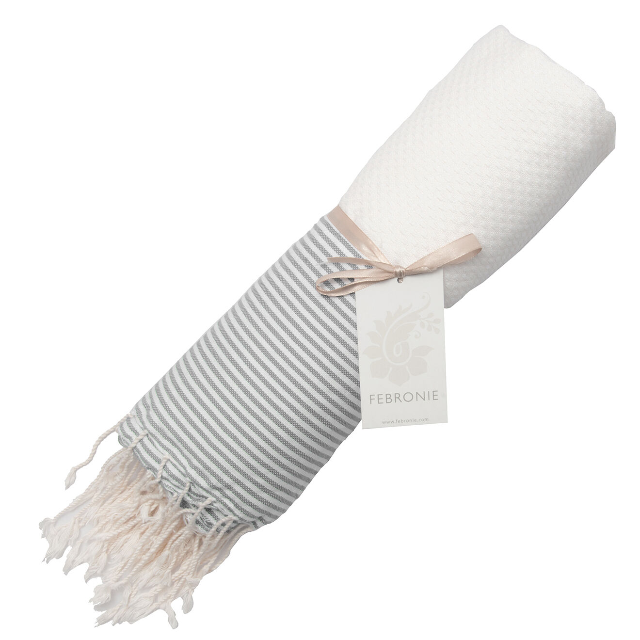 Febronie Fouta Nid d'Abeille Ibiza blanc/gris perle - 100x200 cm