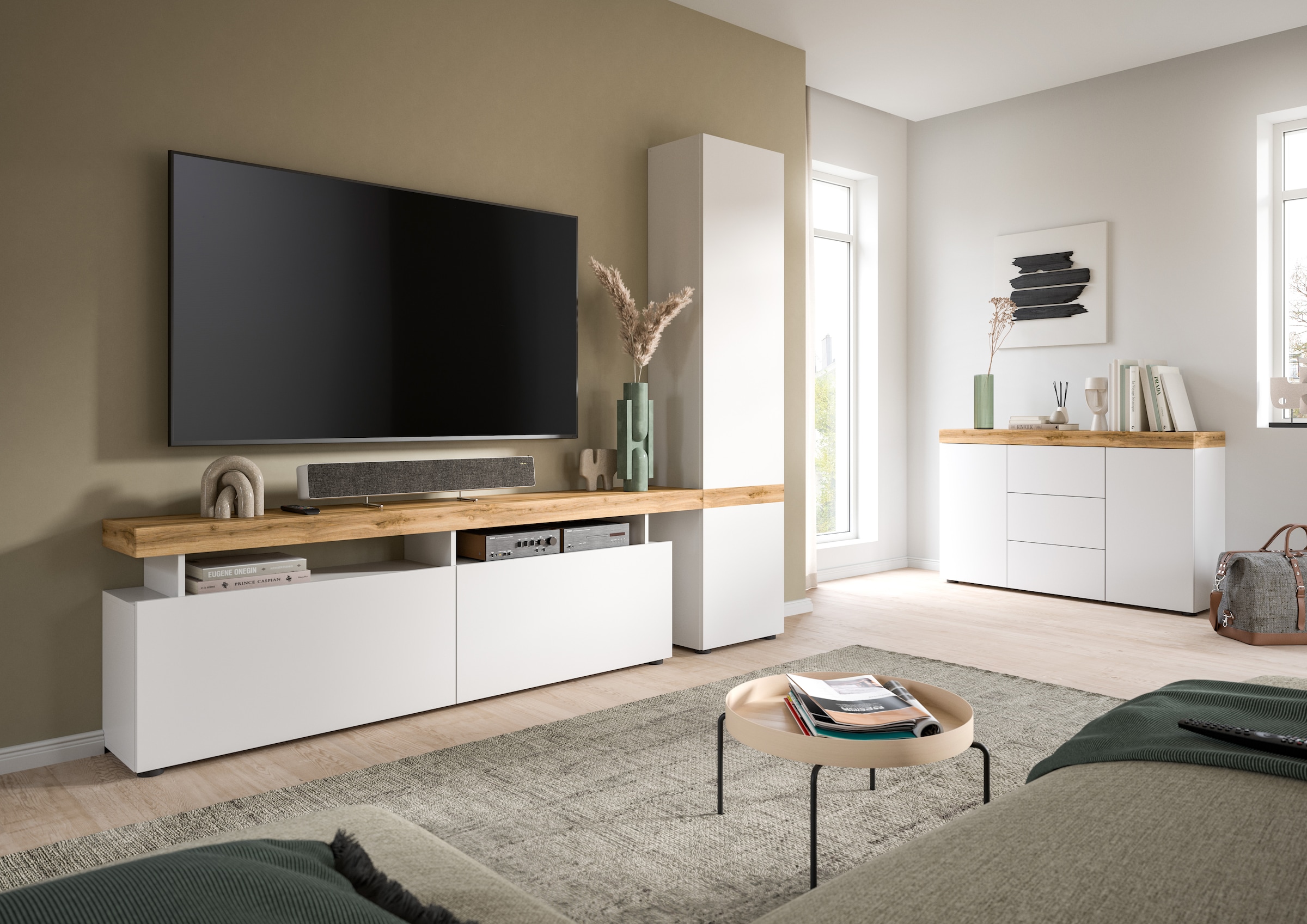 INOSIGN Sideboard »MAMBO, TOPSELLER!, Breite 125 cm, 2 Türen, 3 Schubkästen« 2-farbig, Türen mit push to open, grifflose Fronten, Anrichte, Schrank