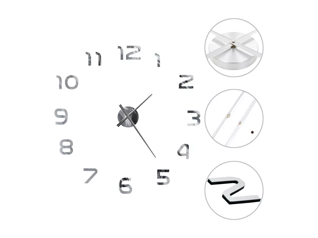 Horloge murale 3D Design moderne 100 cm XXL Argenté