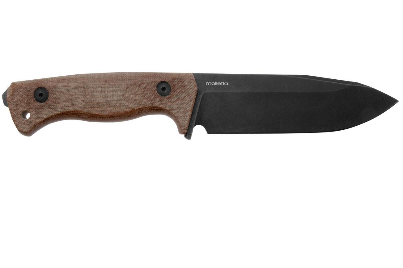 LionSteel T6 Old Black, Natural Canvas Micarta T6B-CVN vaststaand mes