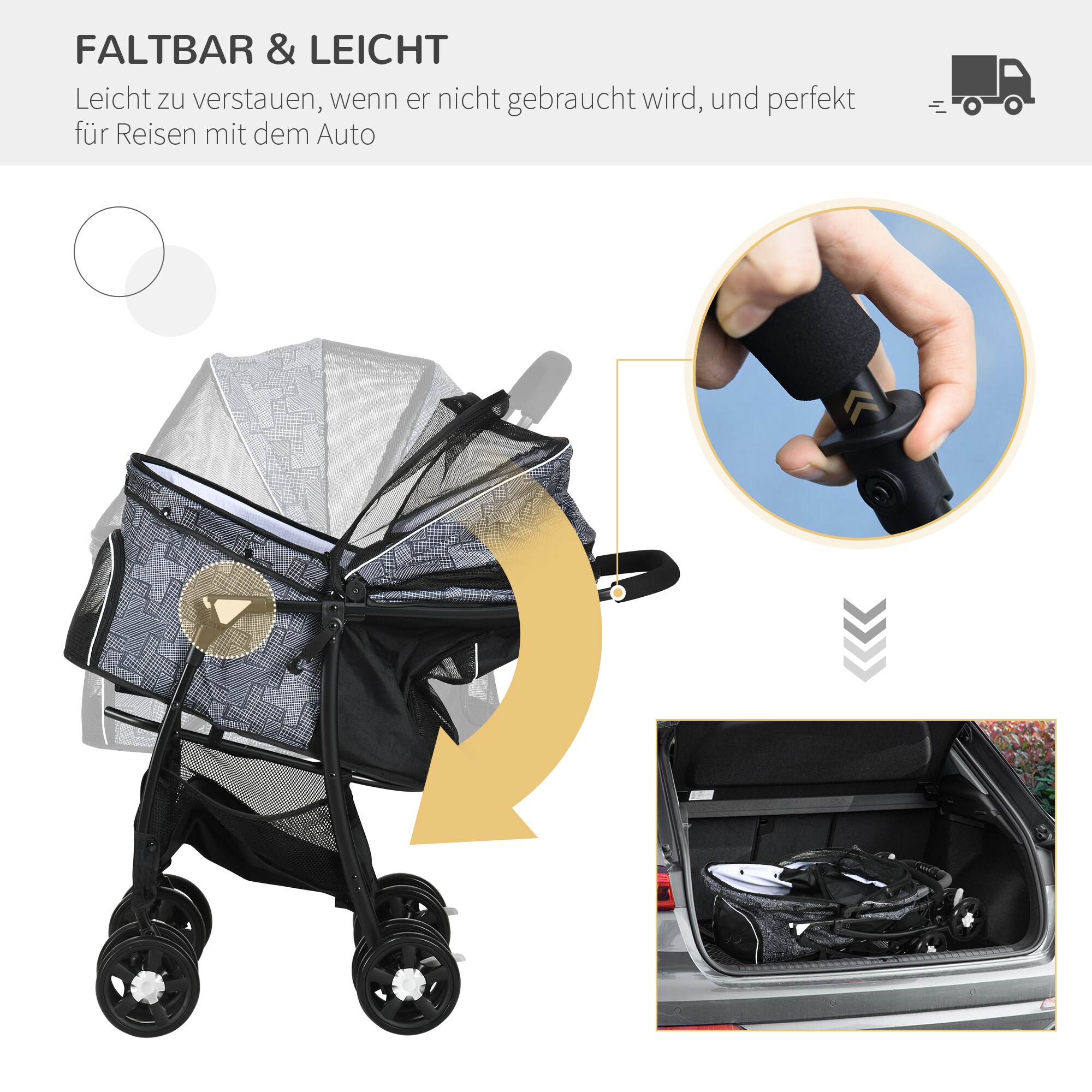 PawHut Hundebuggy mit Kissen und Untergestellablage schwarz 81L x 48B x 99H cm