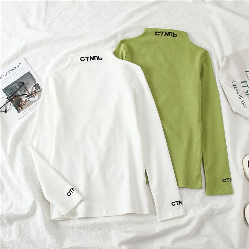 Edise - Mock-neck geborduurd T-shirt met lange mouwen