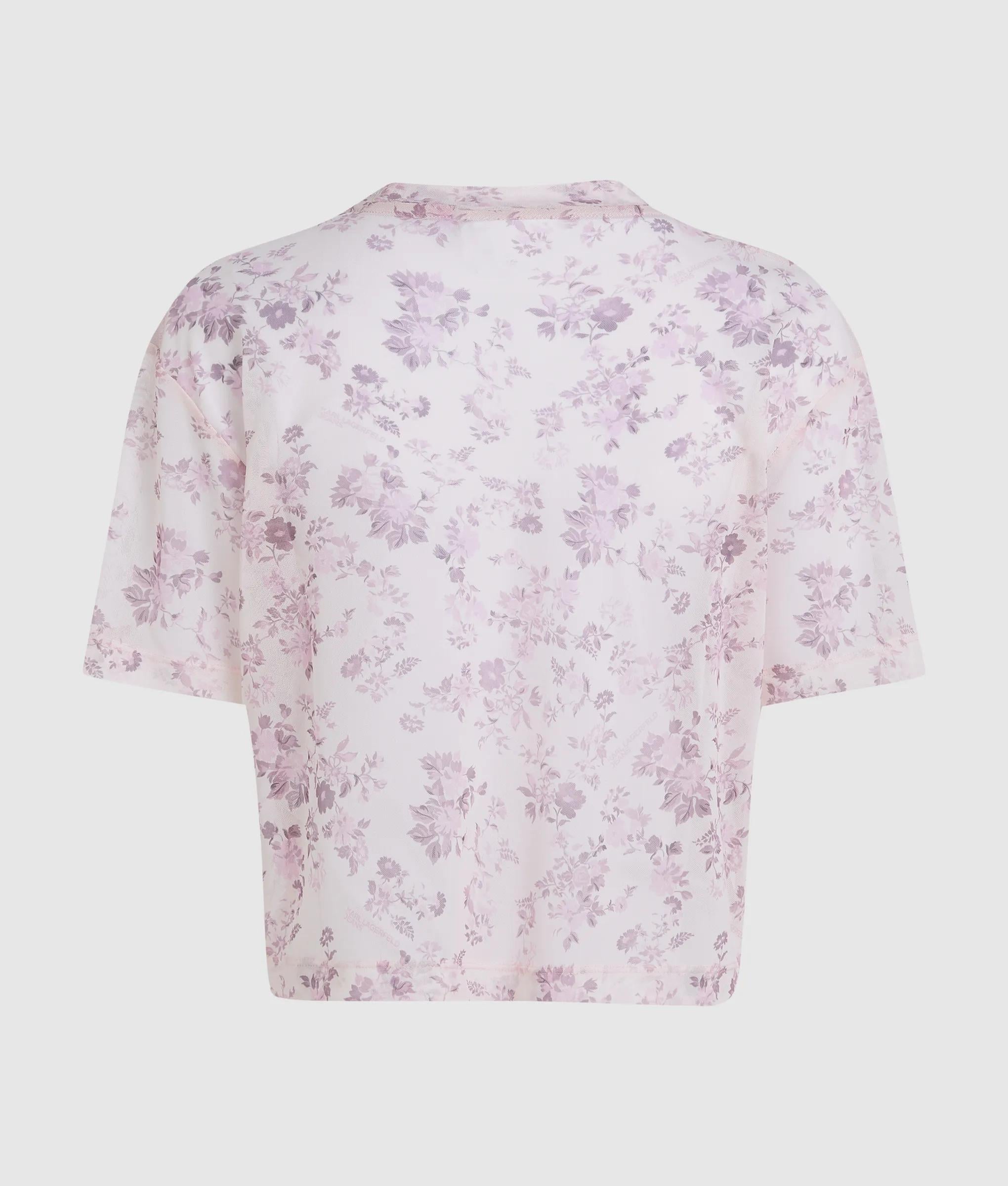 Gebloemd mesh t-shirt met korte mouwen