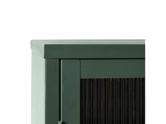 Bjorn - Vaisselier 2 portes en verre strié et métal H140cm - Vert foncé