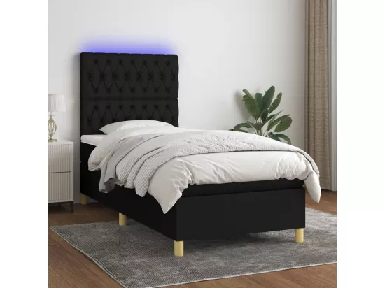 Sommier tapissier avec matelas et LED Noir 90x190 cm Tissu