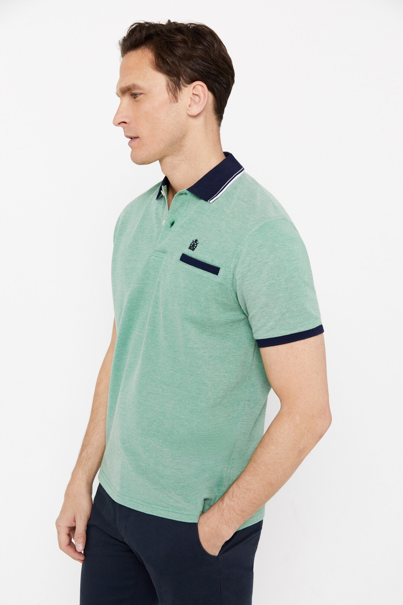 Camisa polo oxford com gola contrastante - Verde