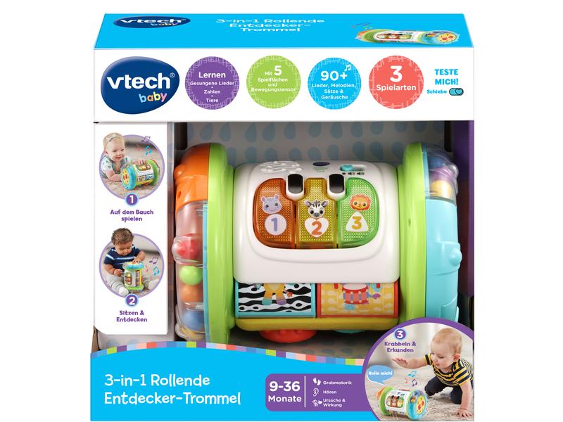 Vtech 3-in-1 Rollende Entdecker-Trommel -DE- Musik- und Lernspass mit vielseitiger Trommel