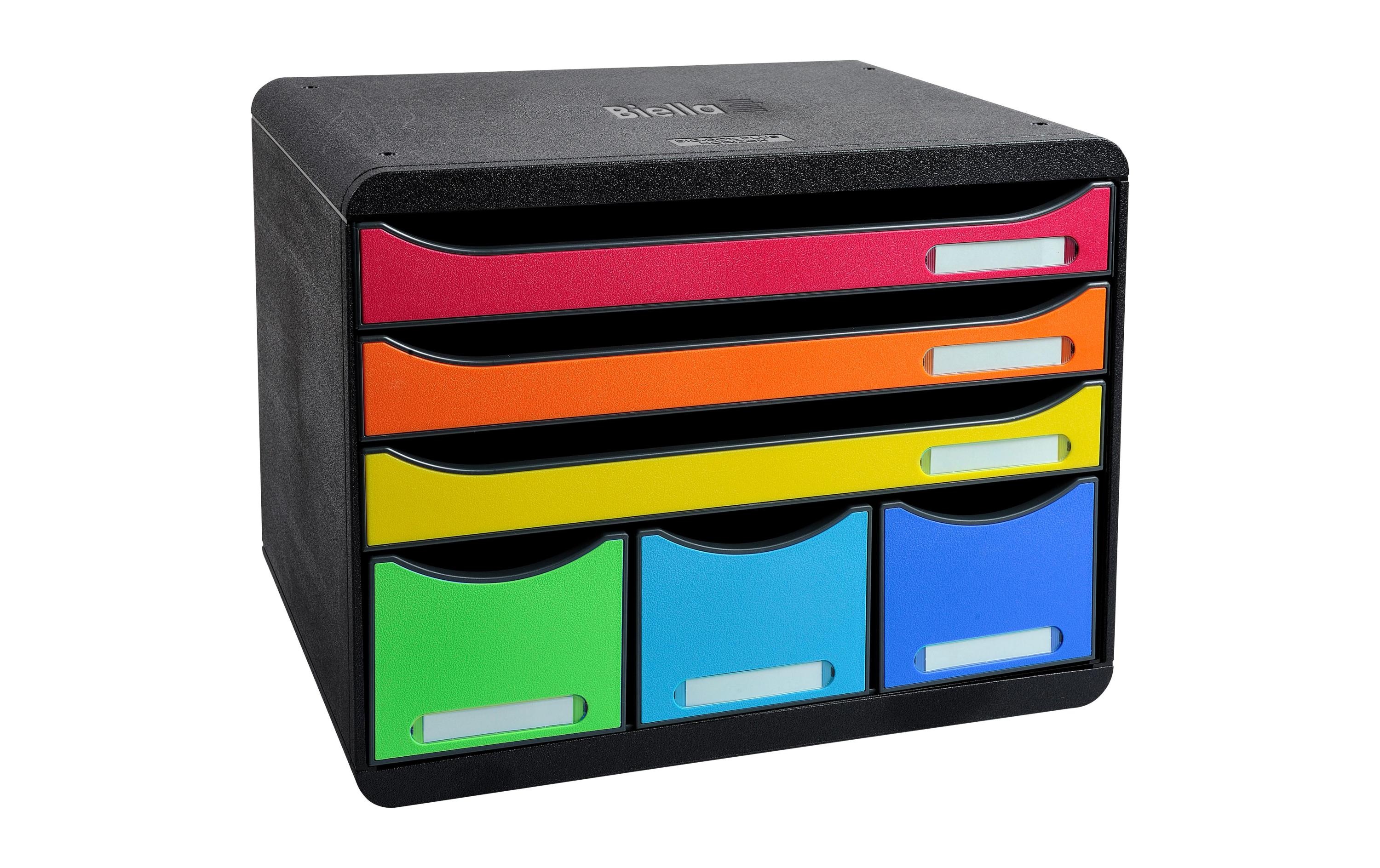 Schubladenbox STORE-BOX MAXI Schwarz/Mehrfarbig, A4+ querBox mit 6 offenen Schubladen
