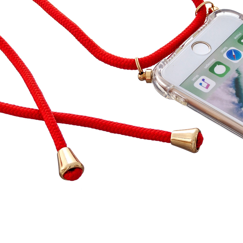 iPhone SE (2022/2020) / 8 / 7 Necklace Gummi Hülle Air Cushion Fallschutz   Handykette (150cm) - Rot / Gold