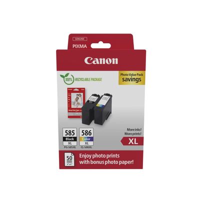 Canon PG-585XL/CL-586XL Photo Value Pack - Pack de 2 - à rendement élevé - noir, couleur (cyan, magenta, jaune) - boîte de suspension - jeu de papier / cartouche d'encre