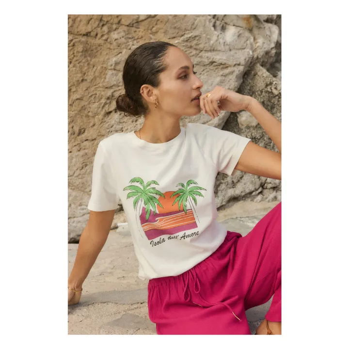 Alma Deia T-shirt Boxy Imprimé Fiore Dell Isola Coton Bio | Blanc cassé