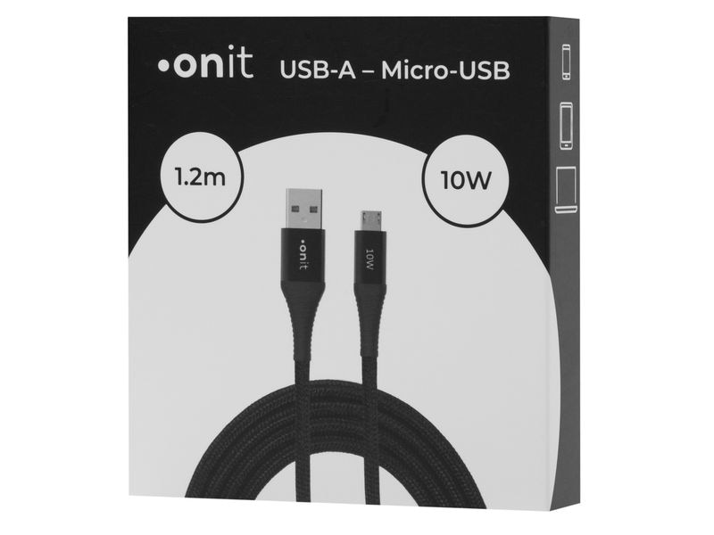 onit USB 2.0-Kabel USB A - Micro-USB B 1.2 m, Schwarz Verbindungskabel mit geflochtener Nylonummantelung