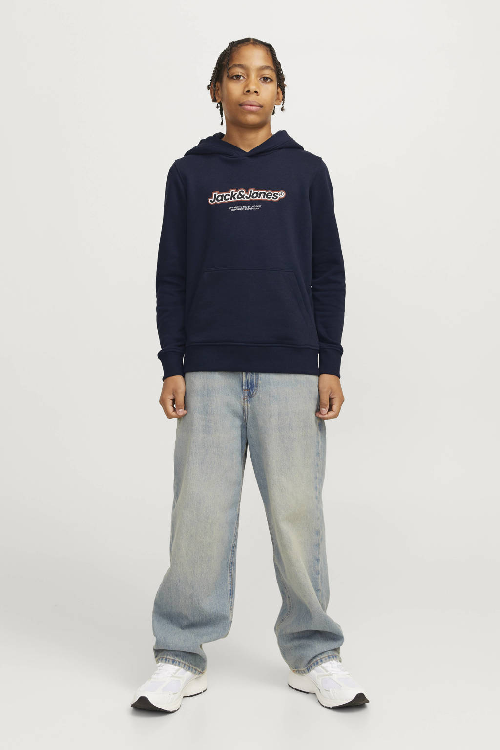 JACK & JONES hoodie JORVESTERBRO NEWTON met logo donkerblauw