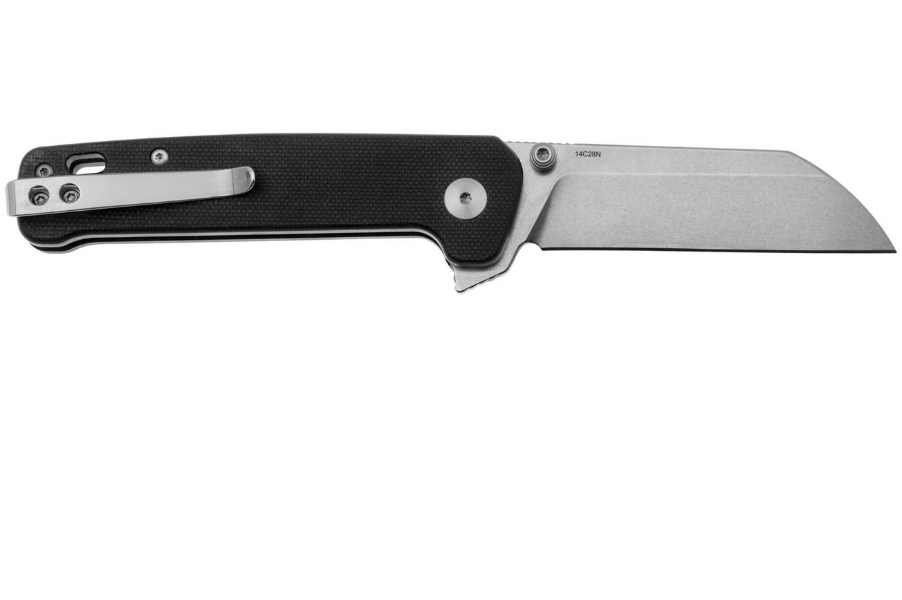 QSP Knife Penguin Button Lock QS130BL-A1, Satin, Black G10, zakmes