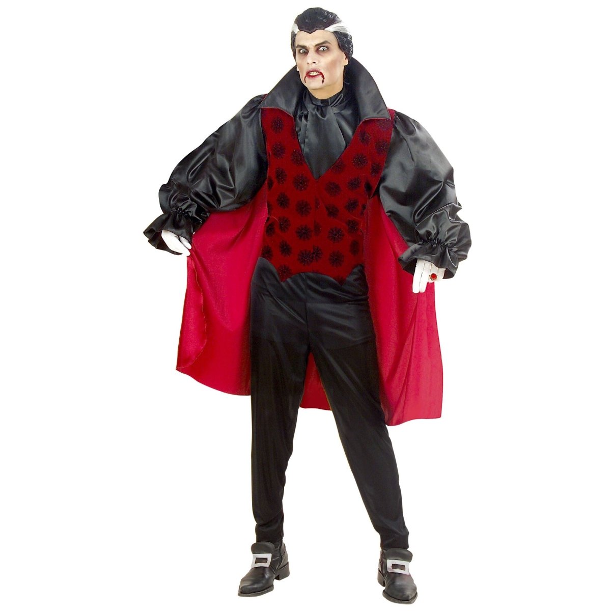 Halloween Kostuum Rood Zwart Heren Vampier 4 delig