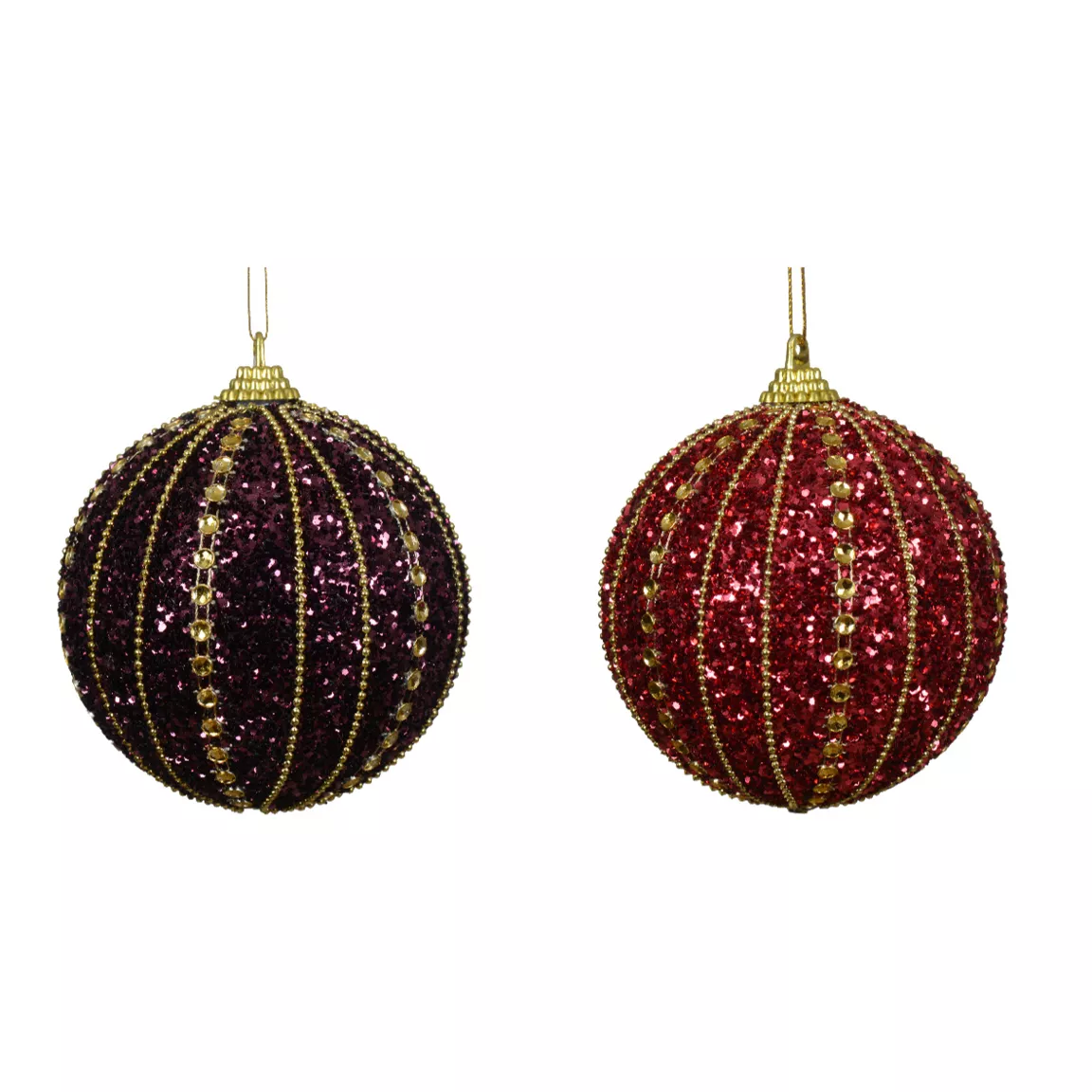 Lot de 12 boules de Noël (D80 mm) Queen Mauve et Bordeaux