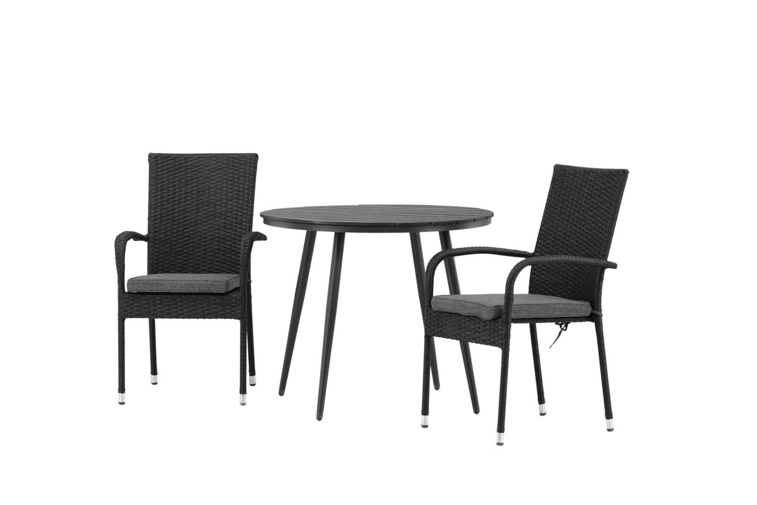 Tuinset Break: tafel 90x90cm, 2 Anna stoelen, zwart, zwart. 90 x 74 x 90 cm