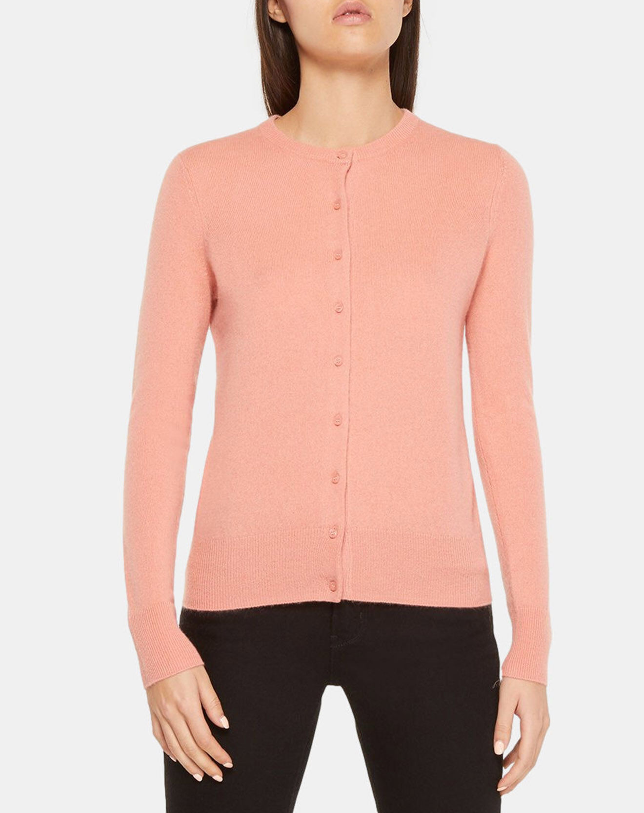 Galeries Lafayette Cardigan 100% Cachemire Yacao col rond rose saumon