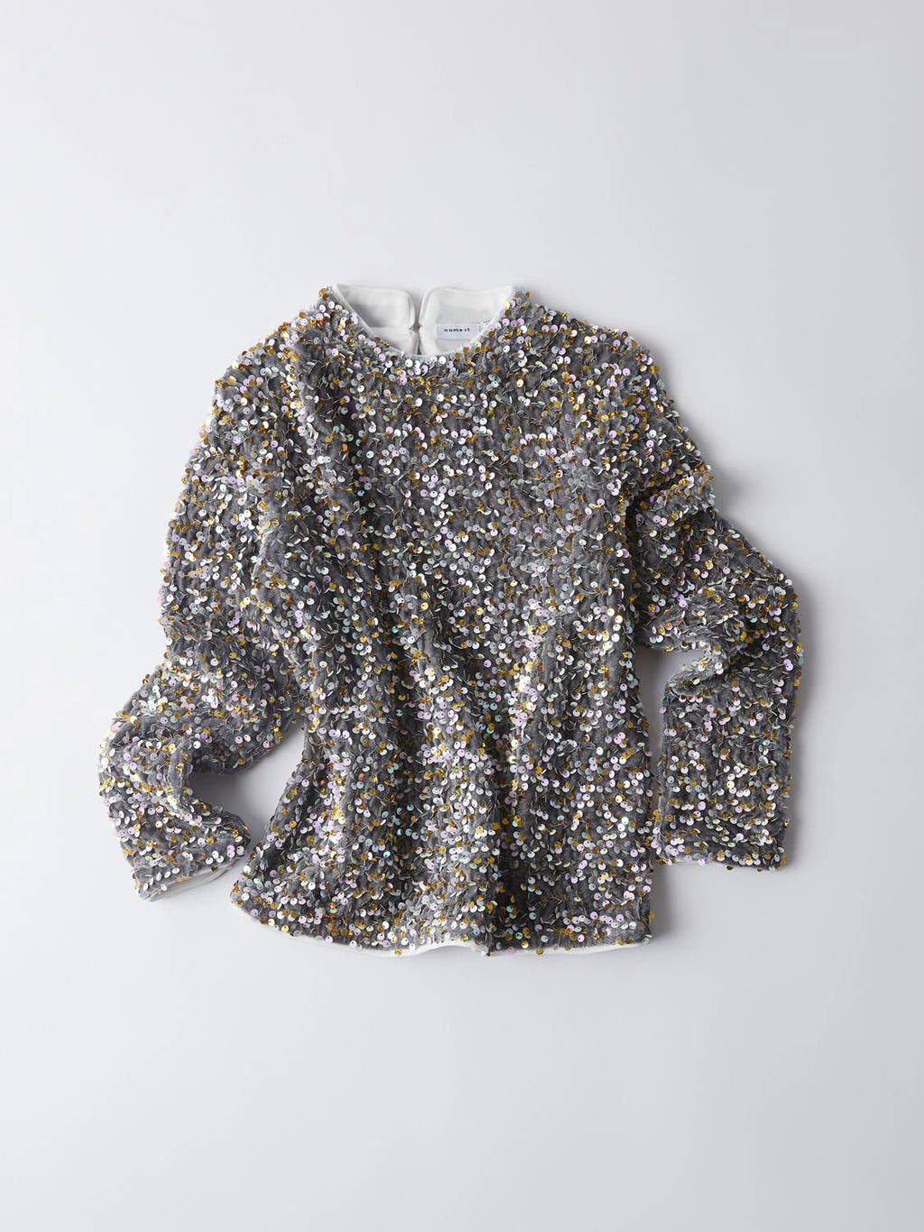 NAME IT top NKFRUNICA met all over print en pailletten grijs/lila/goud