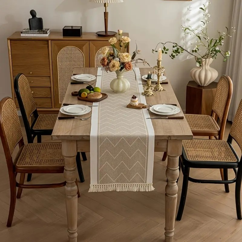(182x37cm) Leinen Tischläufer Boho Tischtuch Hygge Lifestyle Home Deko - Braun