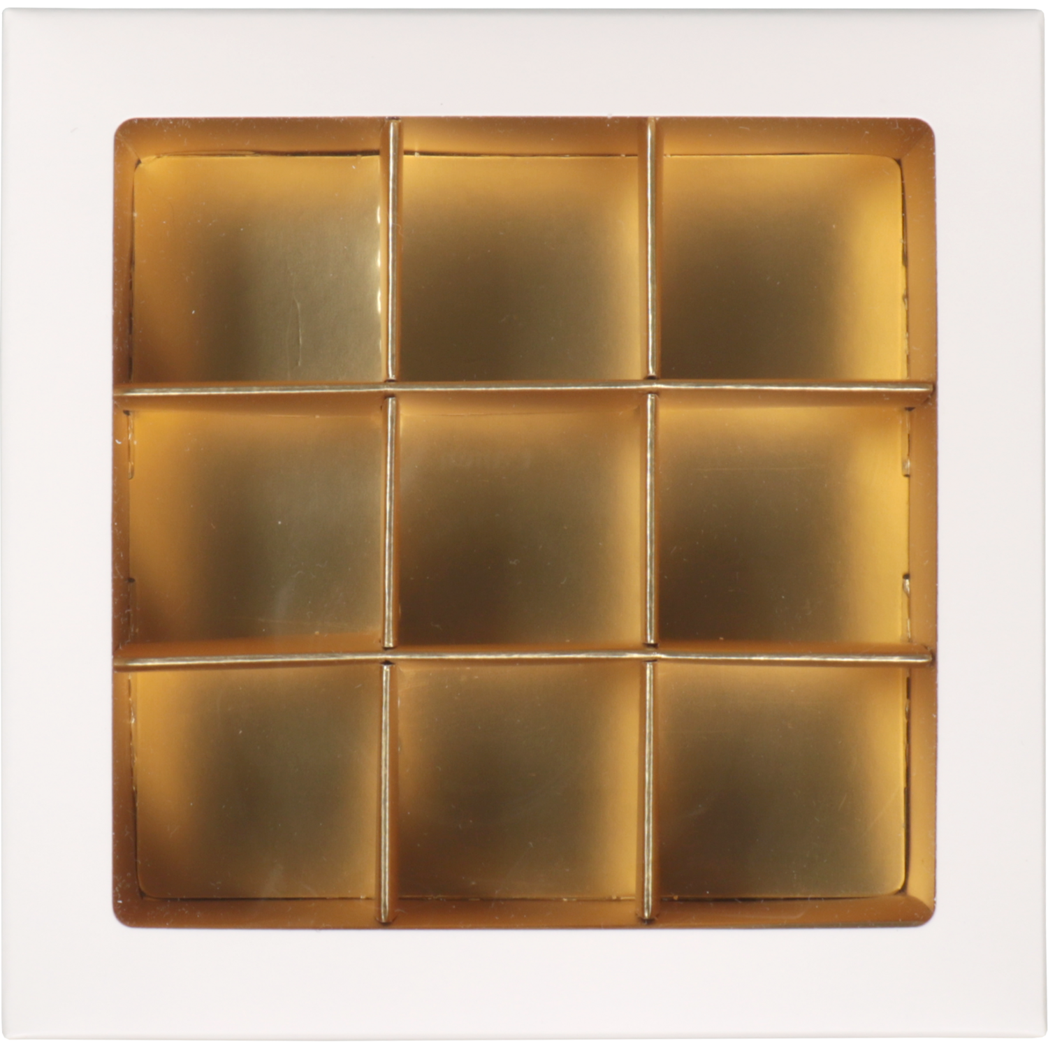 Bonbondoosje, karton + PP, 9-vaks, 105x105x30mm, wit/goud