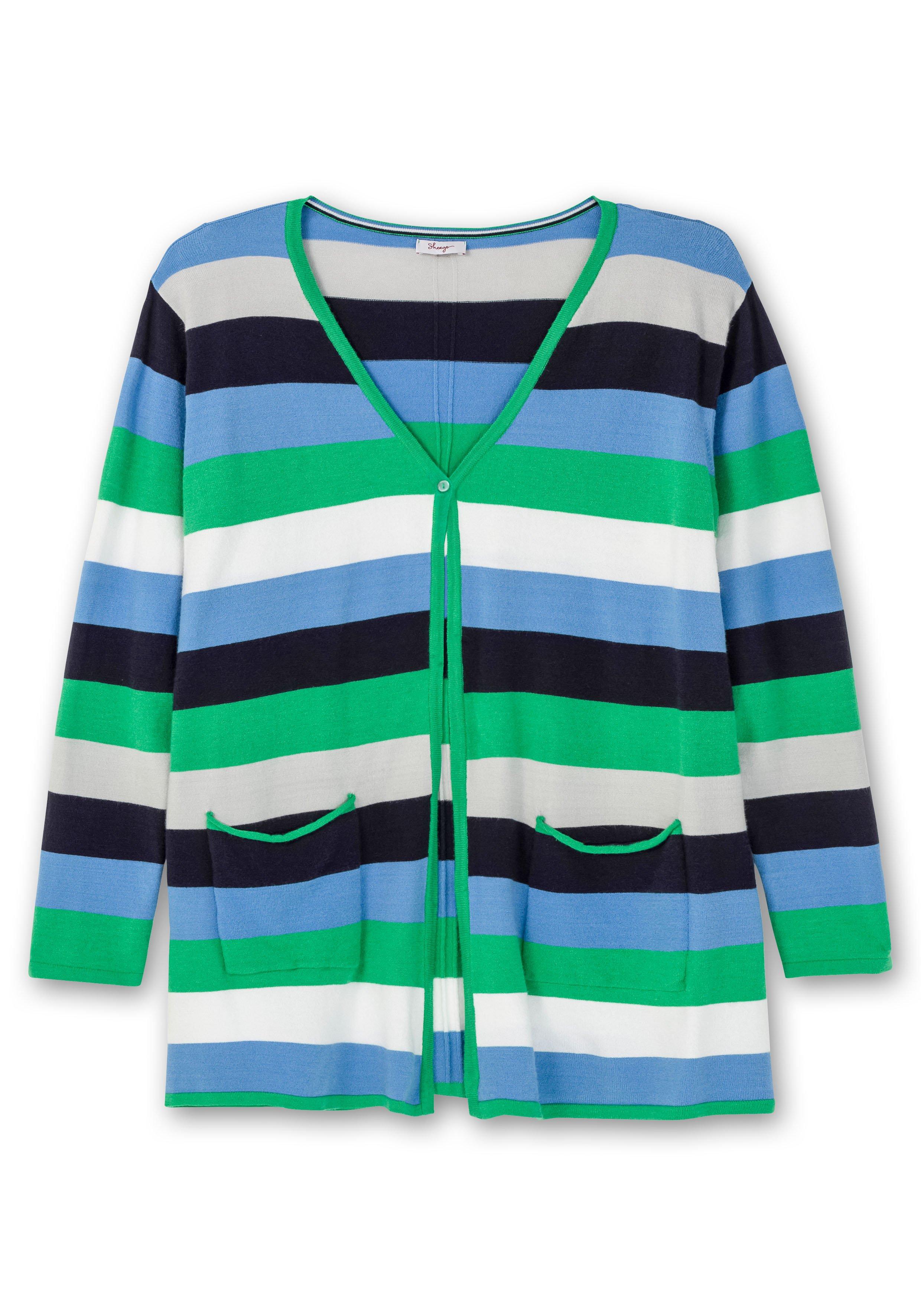 Longstrickjacke mit Blockstreifen und Taschen