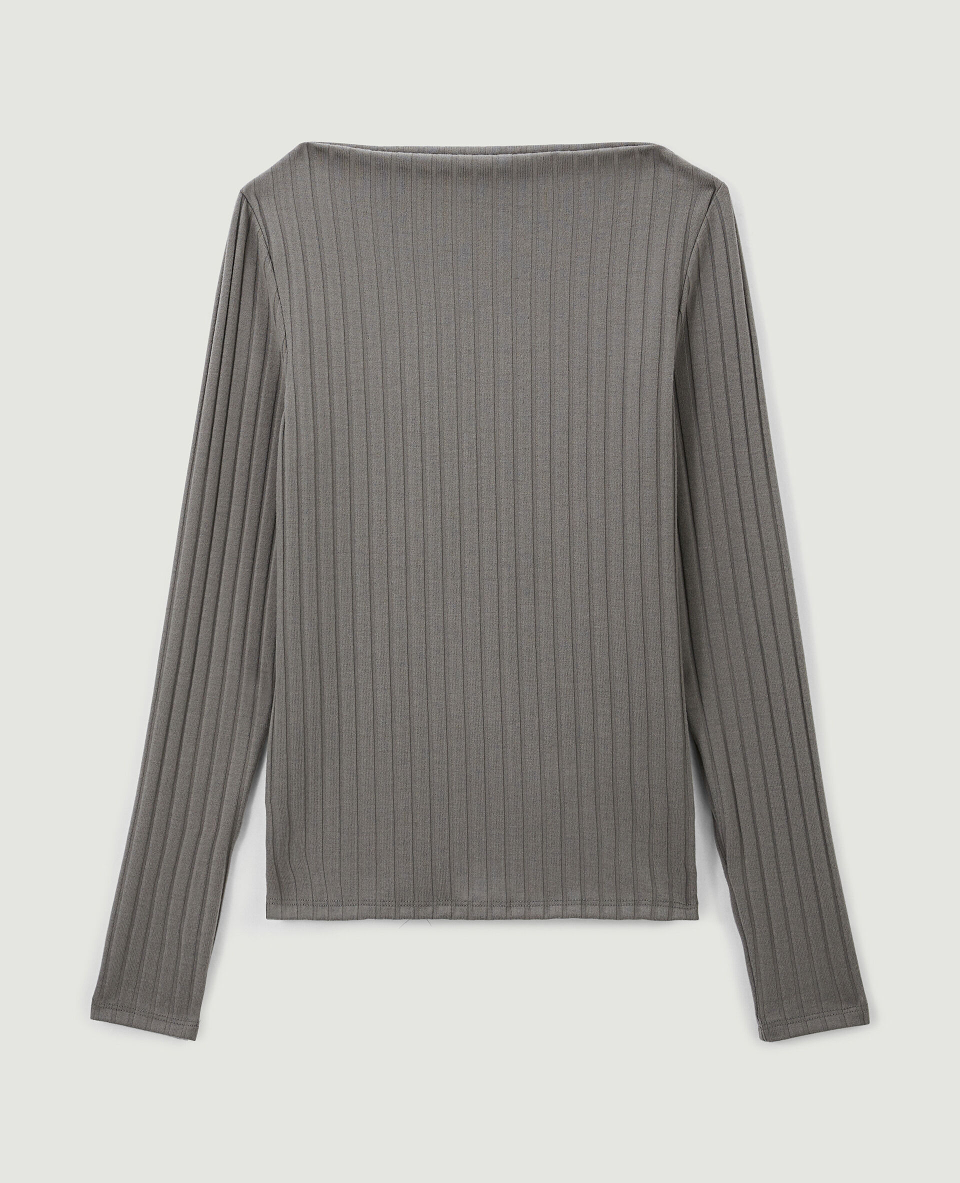 Top encolure bateau en maille côtelée - Gris foncé