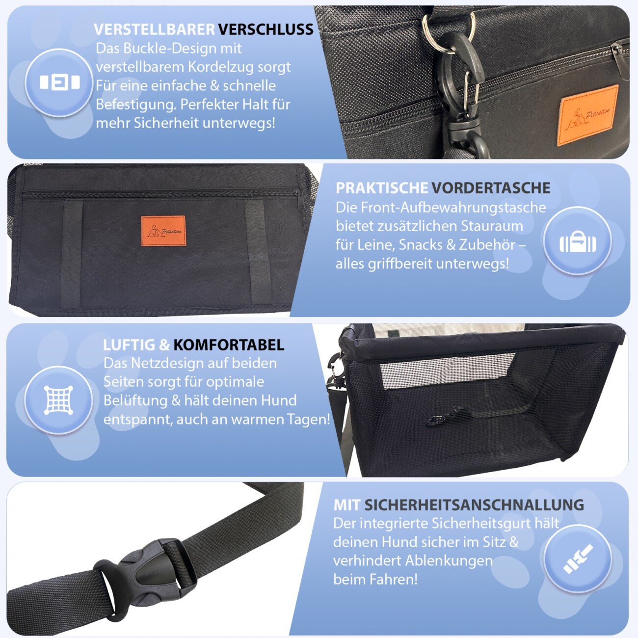 Petsation Hunde Autositz – Sicher & Bequem schwarz