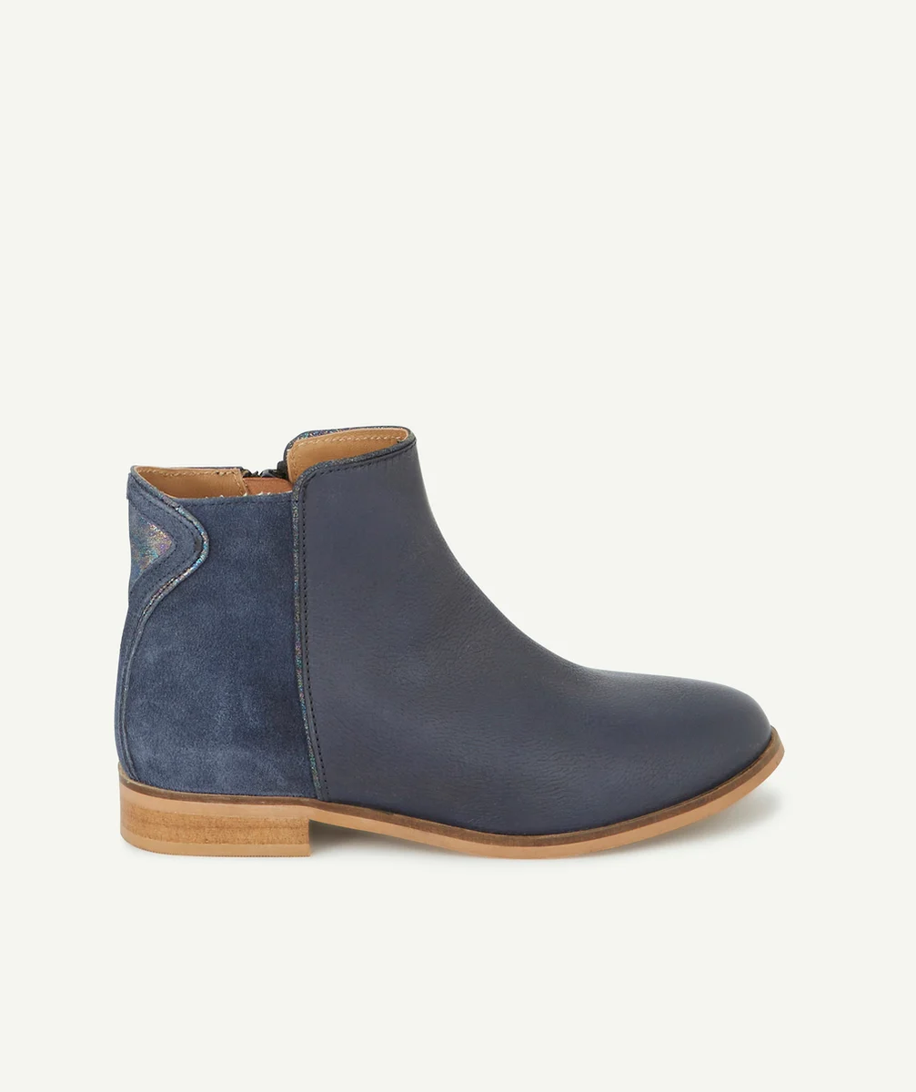 BOTTINES BLEU MARINE FILLE EN CUIR AVEC FANTAISIE BRILLANTE