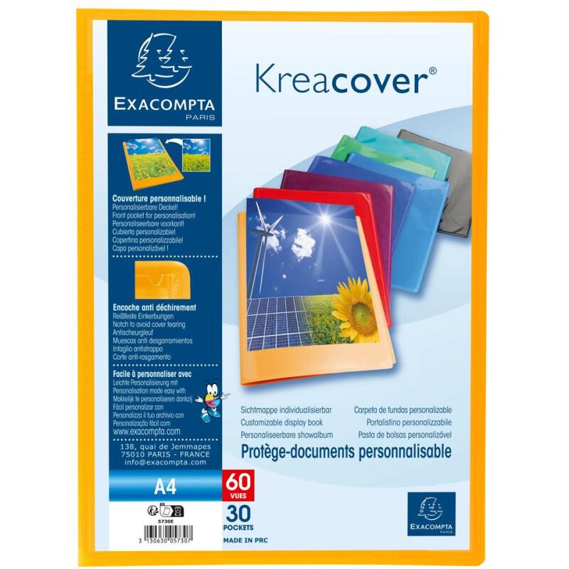 Protège-documents polypropylène semi rigide Kreacover® Opaque 30 pochettes - 60 vues - A4 coloris assortis