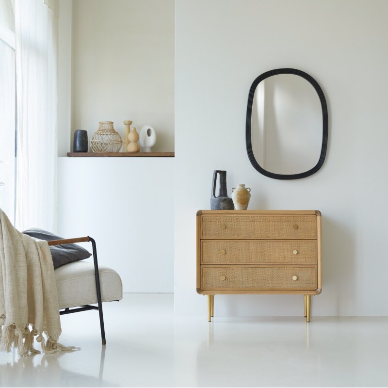 Commode de rangement en chêne massif et cannage Come