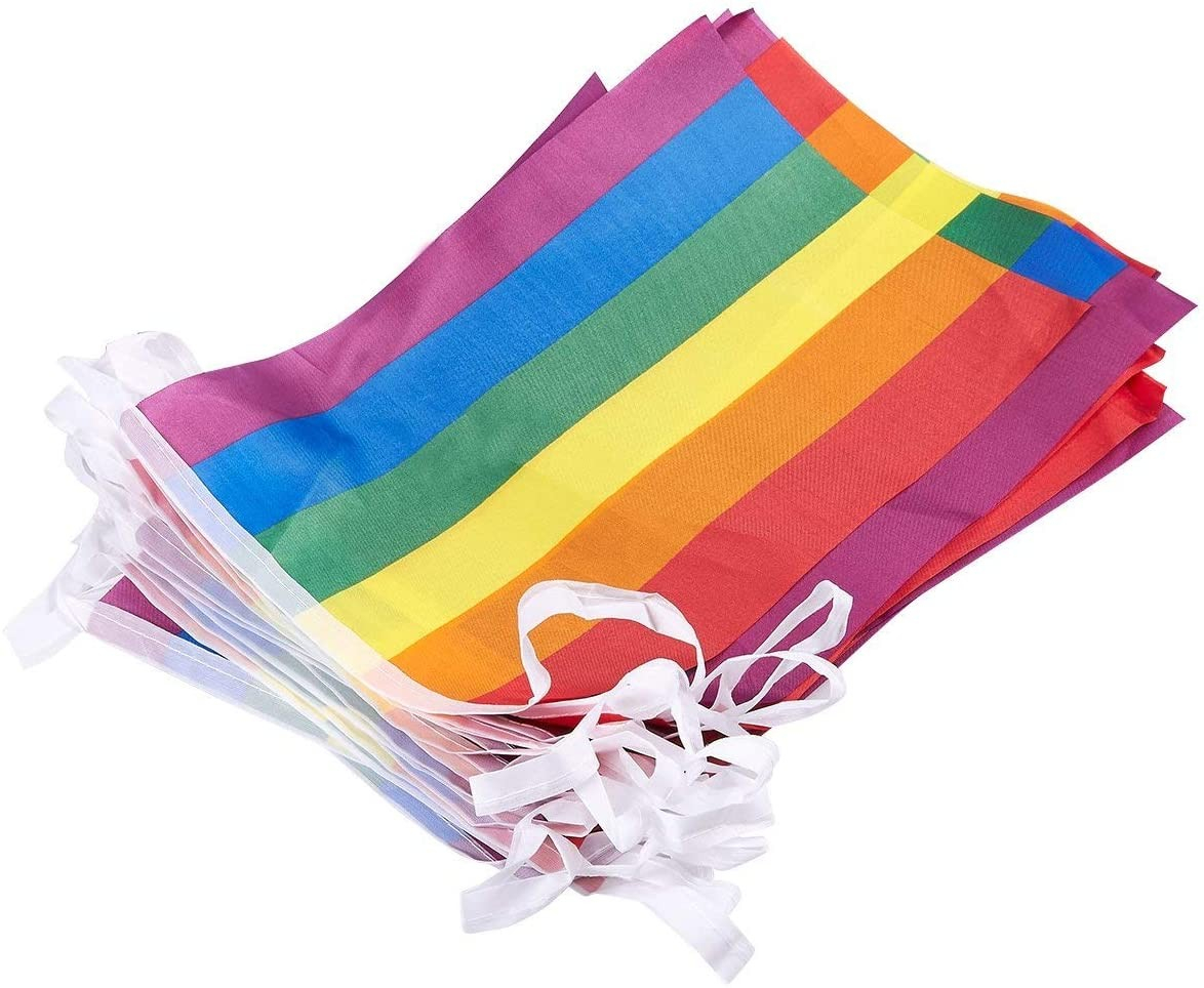 (10m) Regenbogen Fahnen Girlande Party Dekoration Accessoire (38 Fahnen)