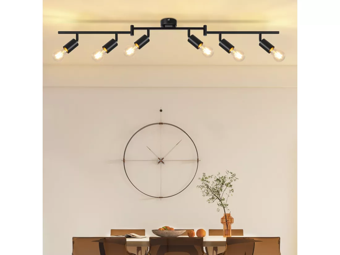NETTLIFE Spot de plafond plafonnier noir E27 vintage 6 flammes plafonnier orientable 350°industriels