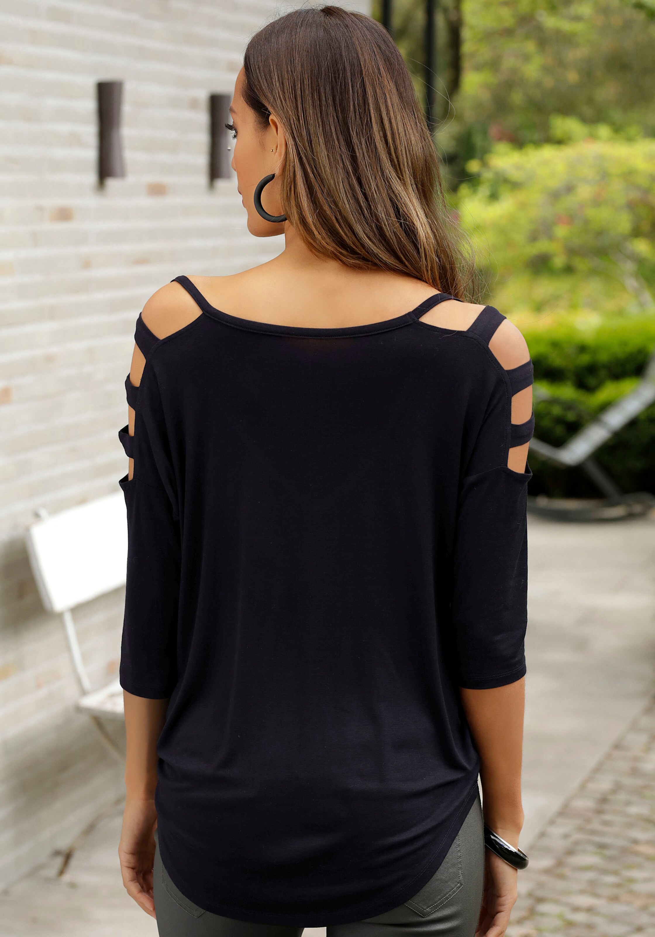 LASCANA 3/4-Arm-Shirt in schwarz