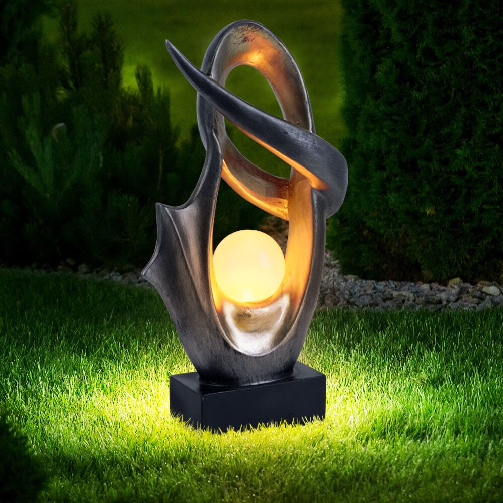 LED Solarlampe, schwarz, silber, IP44, Glas, Feuereffekt