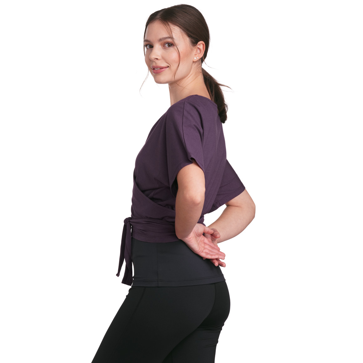 Gina Sports Damen Yoga-Wickelshirt mit Modal dunkellila