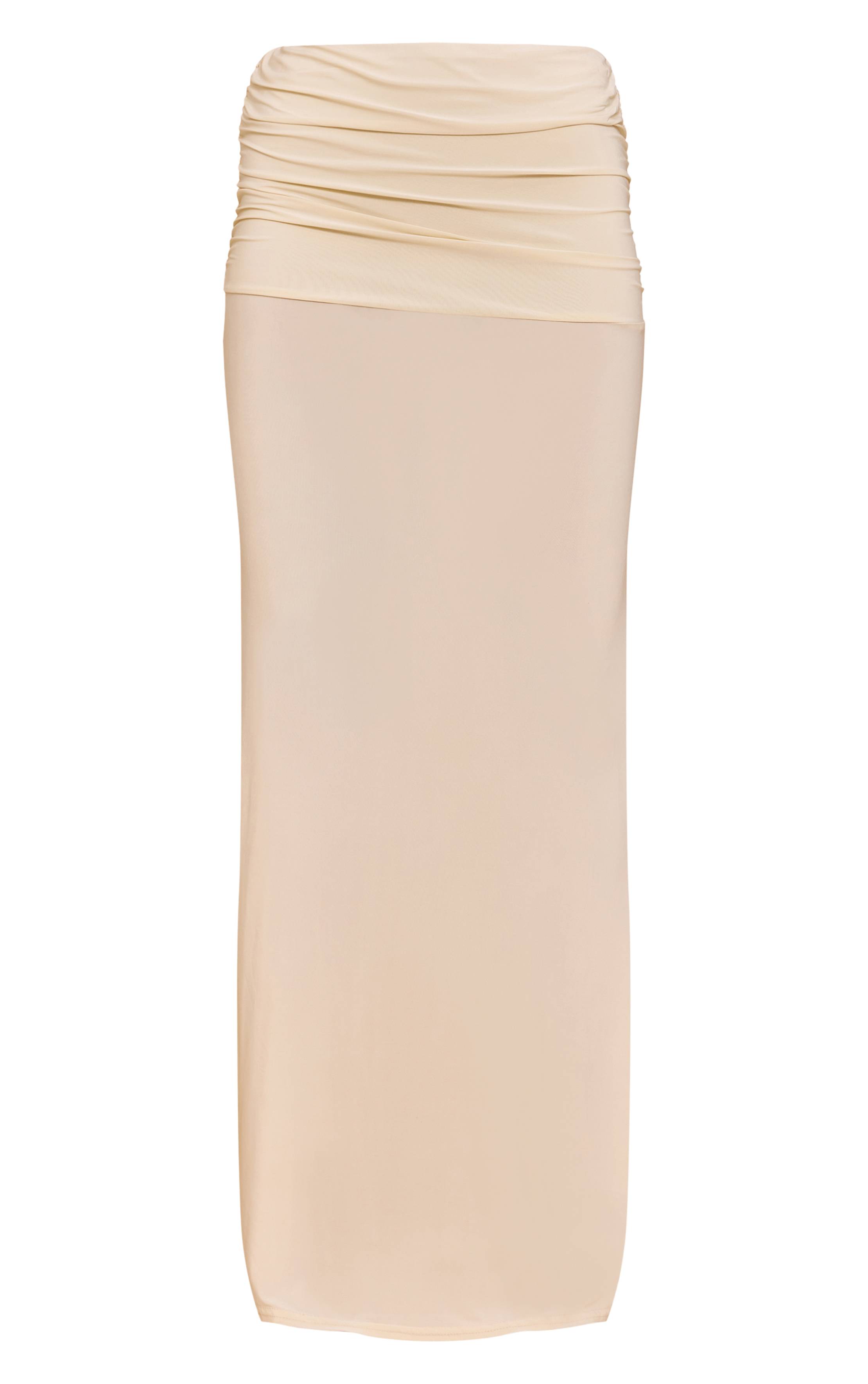 Amande Jupe Longue Maxi Taille Froncée Double Couche En Tissu Slinky