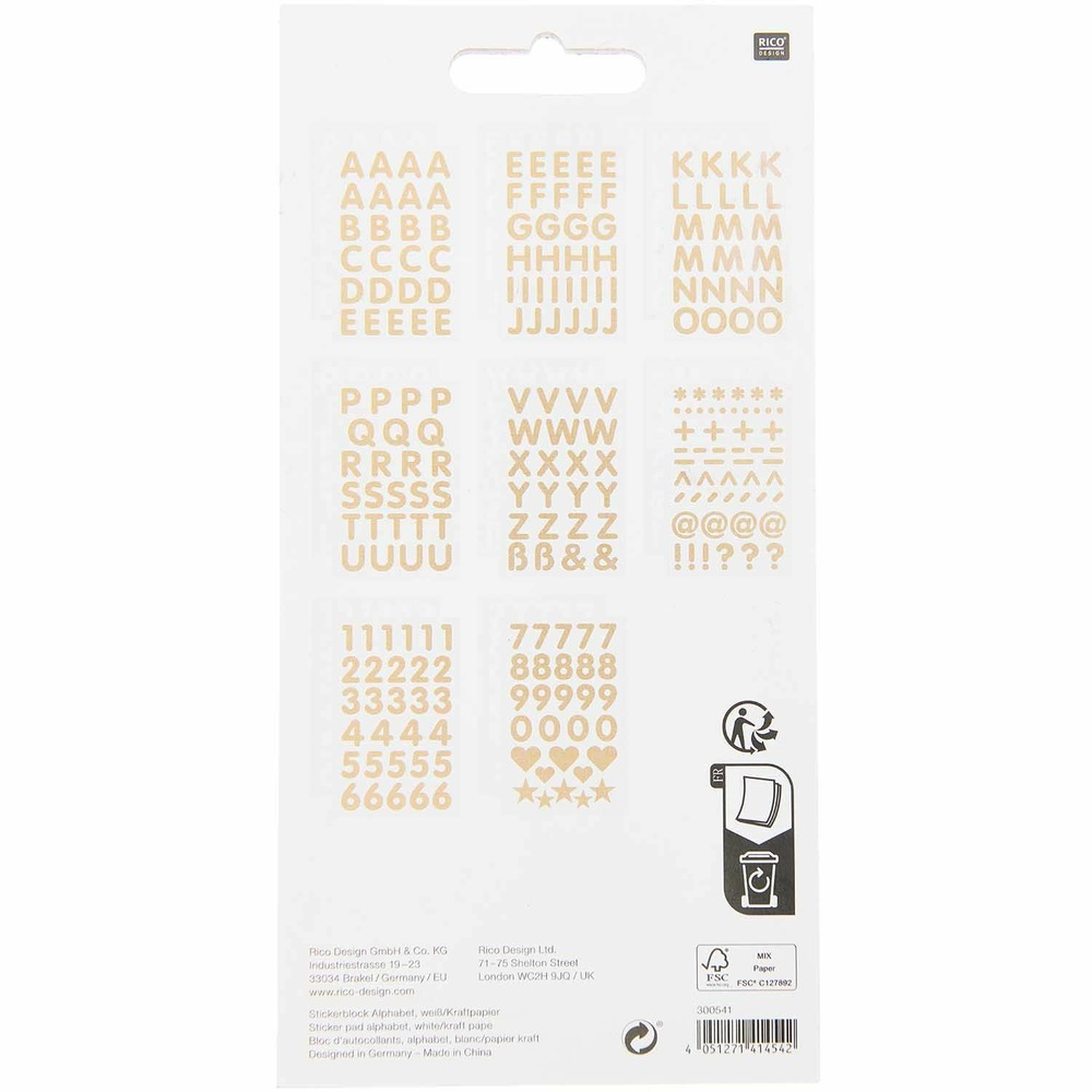 100 autocollants alphabet blanc et kraft