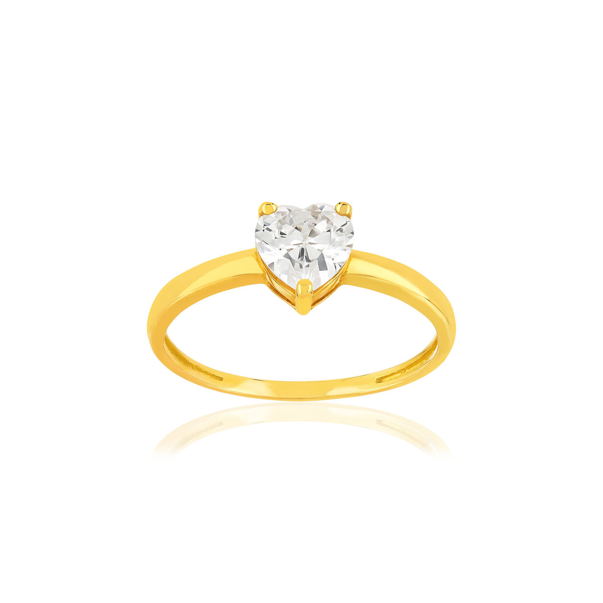 Bague or 375 jaune zirconia blanc coeur