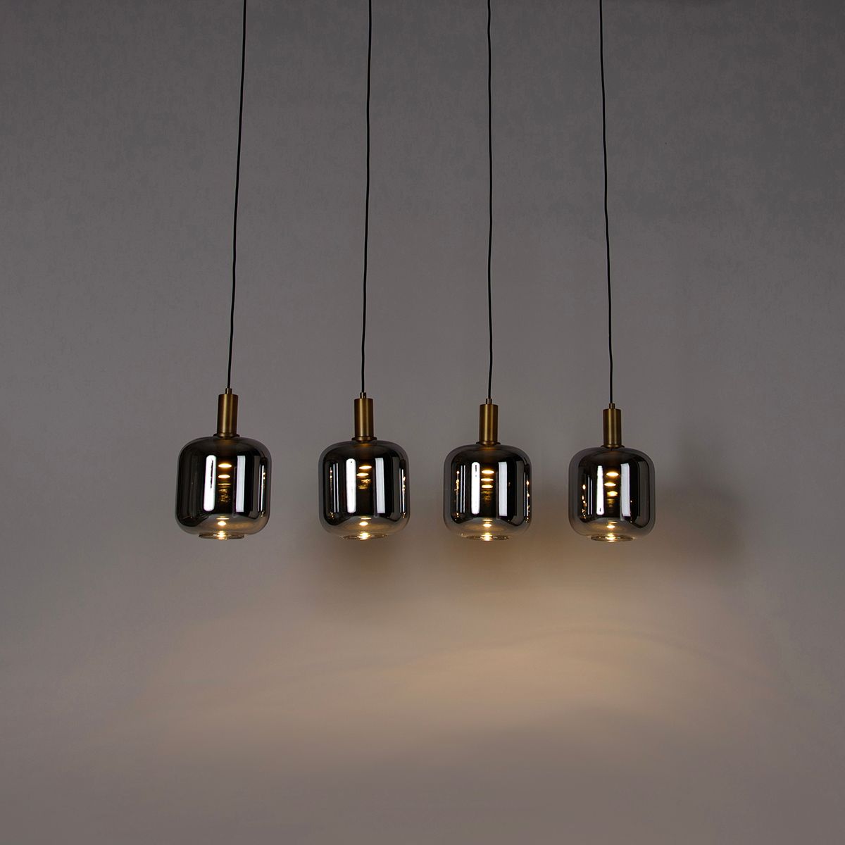 Hanglamp zwart met goud en smoke glas incl. 4 PUCC - Zuzanna