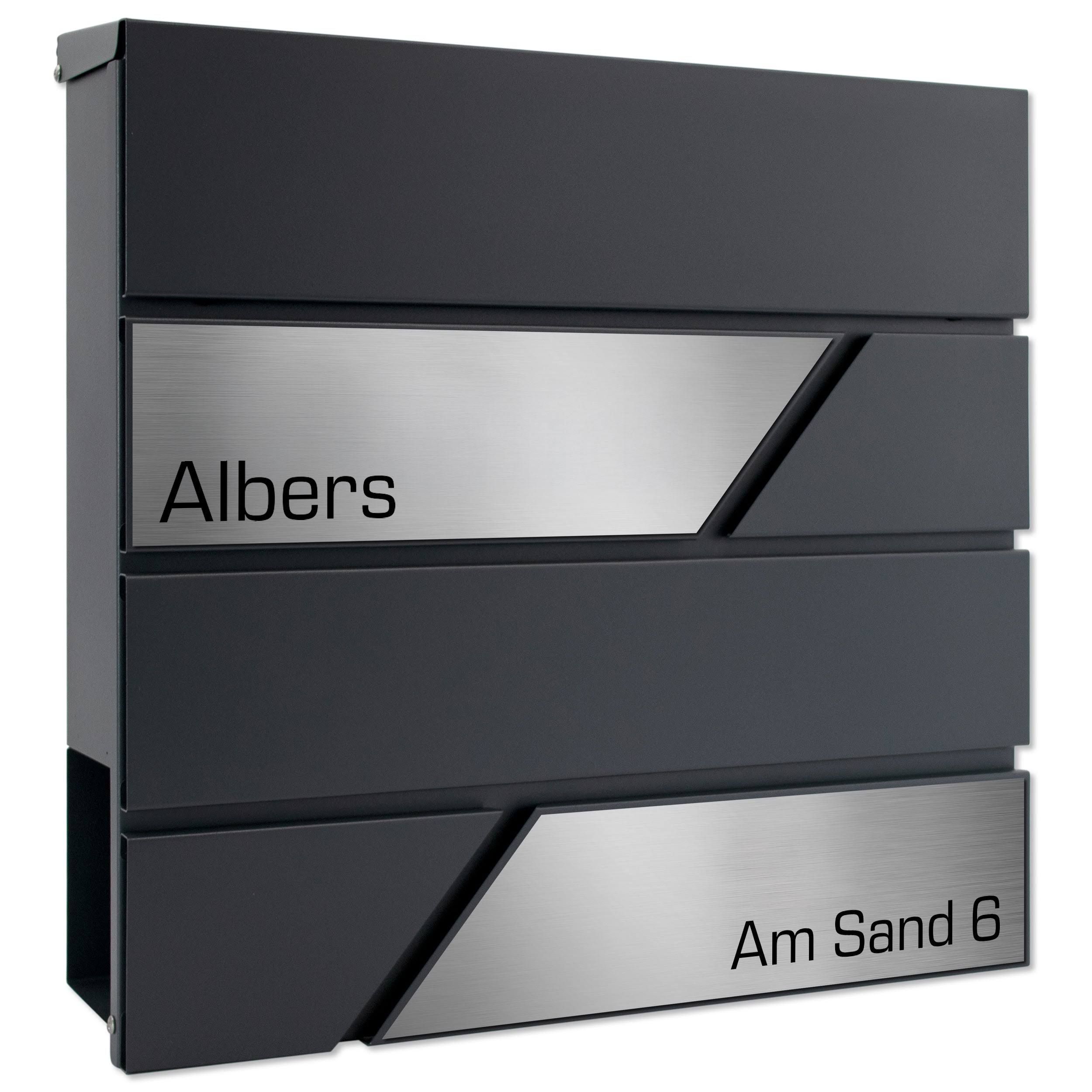 AlbersDesign Briefkasten B1 anthrazit personalisiert mit Edelstahl-Sch