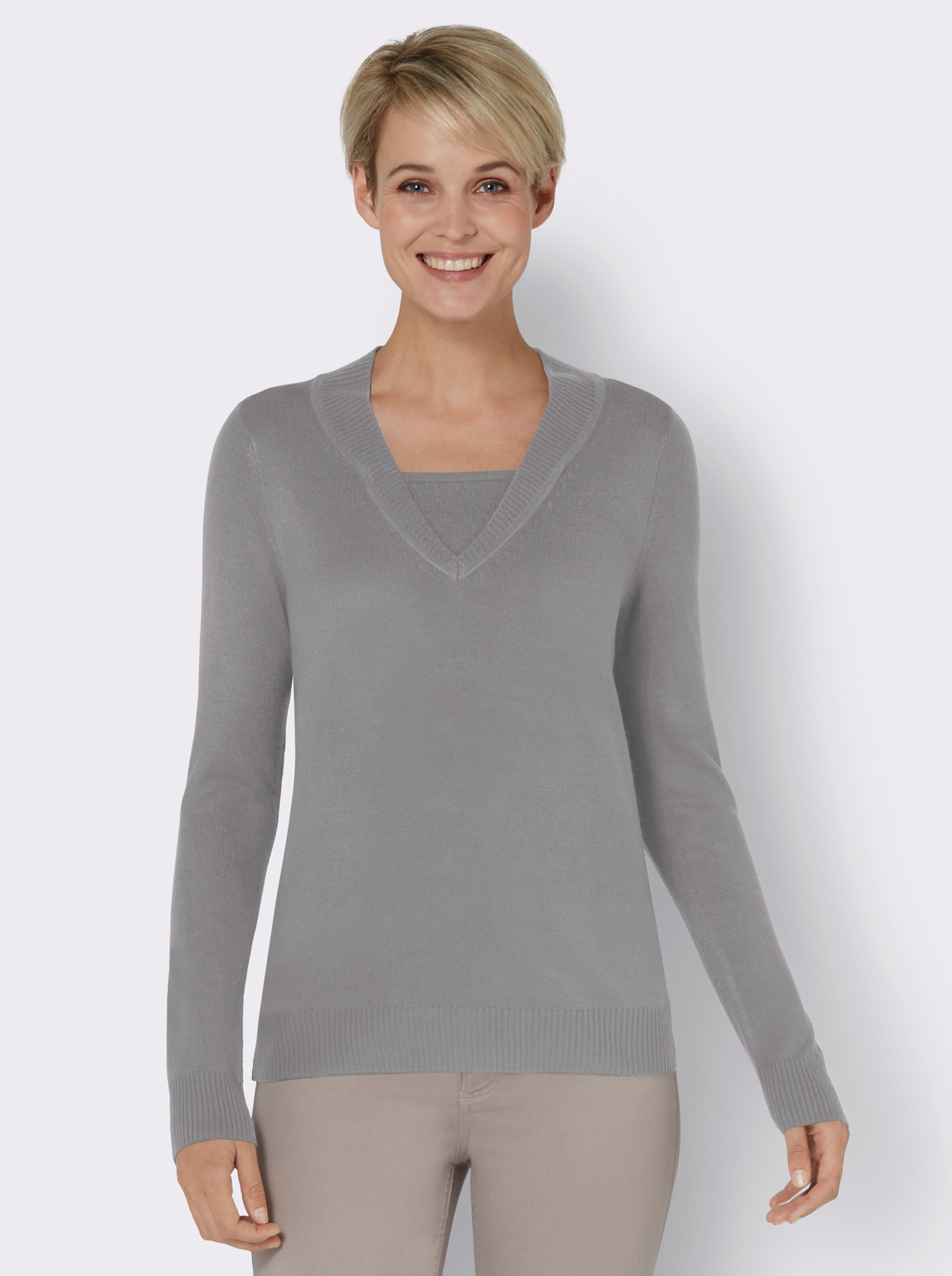 2-in-1-Pullover mit V-Ausschnitt, weich